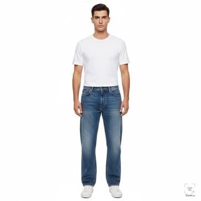 Polo Jeans Co. Hayden Jeans Mens 36x32 Blue Medium Wash Straight Relaxed Zip Fly - Thumbnail 4