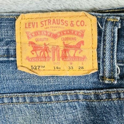 Levis 527 Jeans Teens 33x28 Blue Medium Wash Bootcut Slim Denim Zip Fly - Thumbnail 6