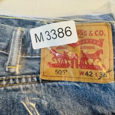 Levis 505 Jeans Mens 42x30 Blue Medium Wash Straight Denim Zip Fly Regular Fit - Thumbnail 11