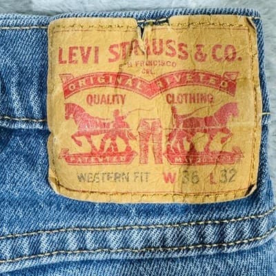 Levis Western Fit Jeans Mens 36x32 Blue Light Wash Straight Denim Zip Fly - Thumbnail 9