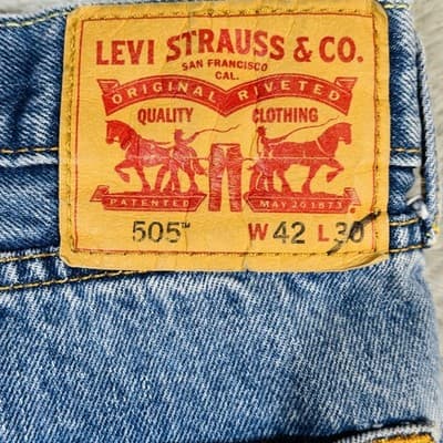 Levis 505 Jeans Mens 42x30 Blue Medium Wash Straight Denim Zip Fly Regular Fit - Thumbnail 7