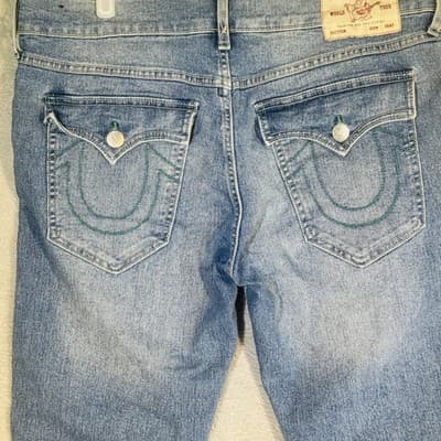 True Religion Geno Jeans Mens 36x31 Blue Light Wash Tapered Relaxed Zip Fly - Thumbnail 7