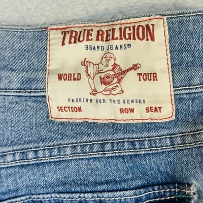 True Religion Geno Jeans Mens 36x31 Blue Light Wash Tapered Relaxed Zip Fly - Thumbnail 8