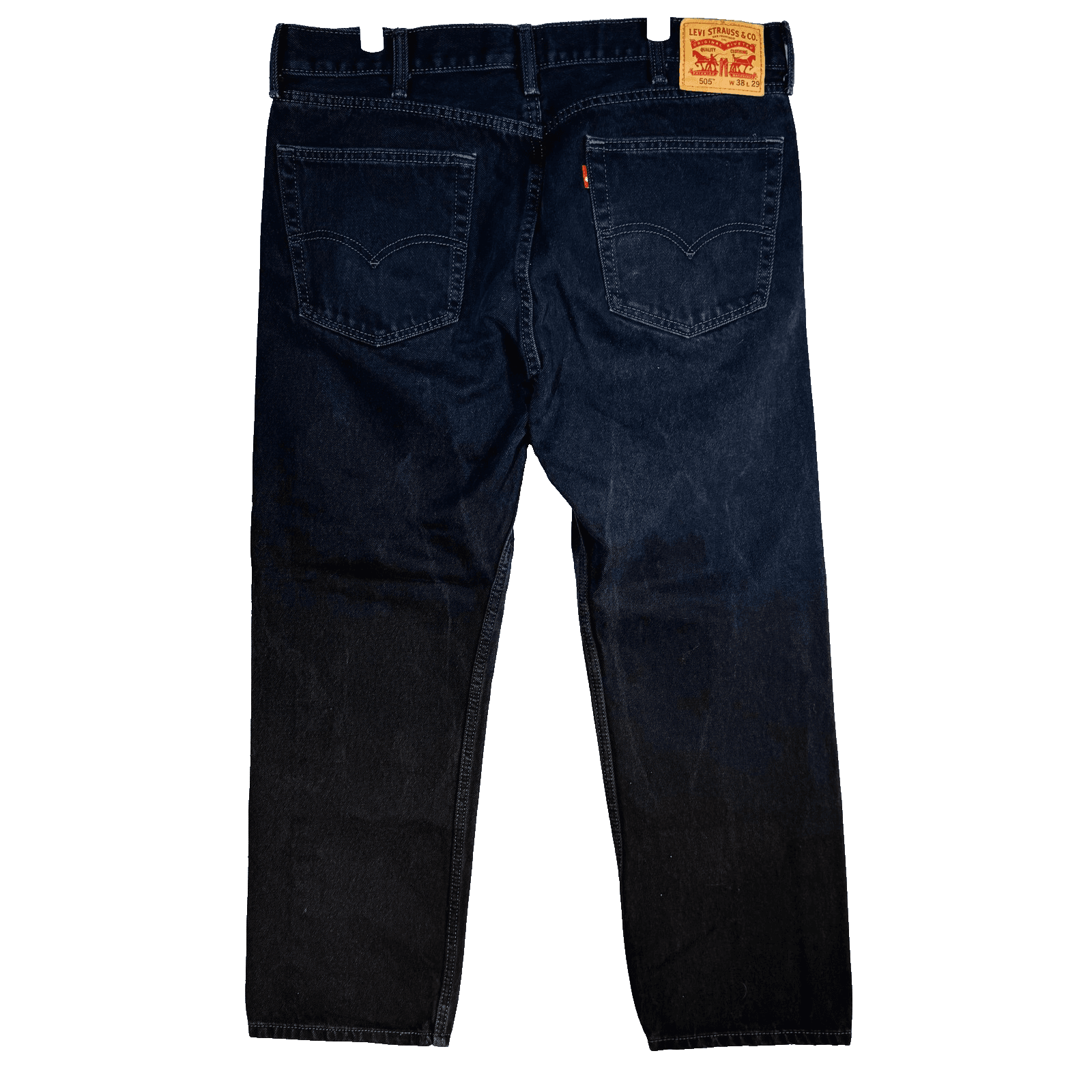 Levis 505 Jeans Mens 38x29 Black Dark Wash Straight Denim Zip Fly Regular Fit - Thumbnail 6