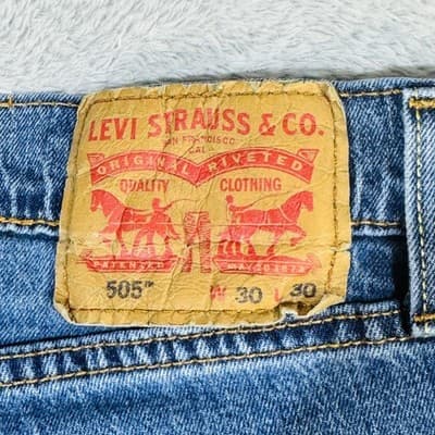 Levis 505 Jeans Mens 30x30 Blue Medium Wash Straight Denim Zip Fly Regular Fit - Thumbnail 7