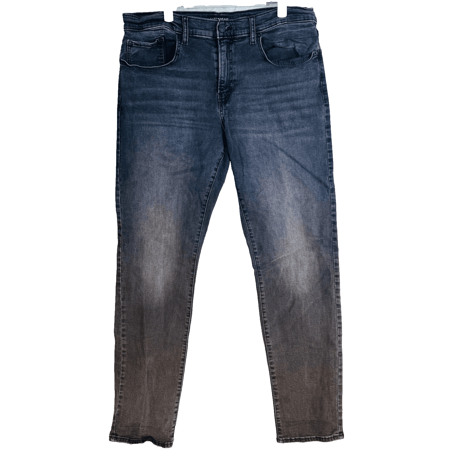 Lucky Brand 110 Slim Jeans Mens 36x32 Gray Charcoal Wash Slim Skinny Zip Fly - Thumbnail 5