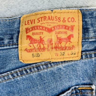 Levis 505 Jeans Mens 32x32 Blue Light Wash Straight Denim Zip Fly Regular Fit - Thumbnail 7