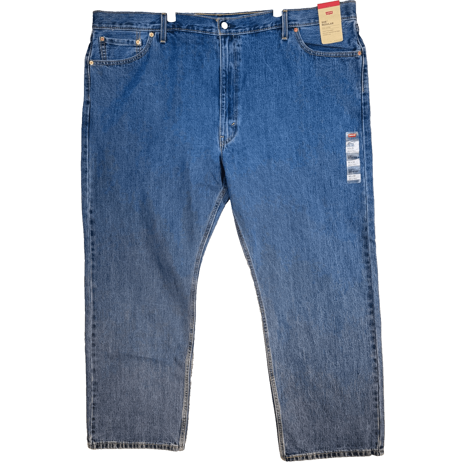 Levis 505 Jeans Mens 52x32 Big & Tall Blue Medium Wash Straight Denim Zip Fly - Thumbnail 5