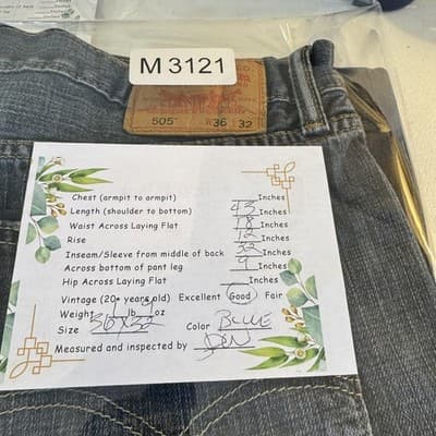 Levis 505 Jeans Mens 36x32 Medium Blue Straight Leg Regular Fit Denim Distressed - Thumbnail 11