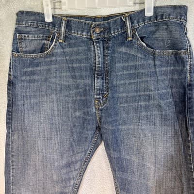 Levis 505 Jeans Mens 36x32 Medium Blue Straight Leg Regular Fit Denim Distressed - Thumbnail 2