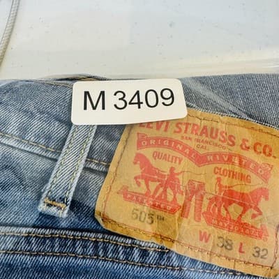 Levis 505 Jeans Mens 38x32 Blue Light Wash Straight Denim Zip Fly Regular Fit - Thumbnail 14