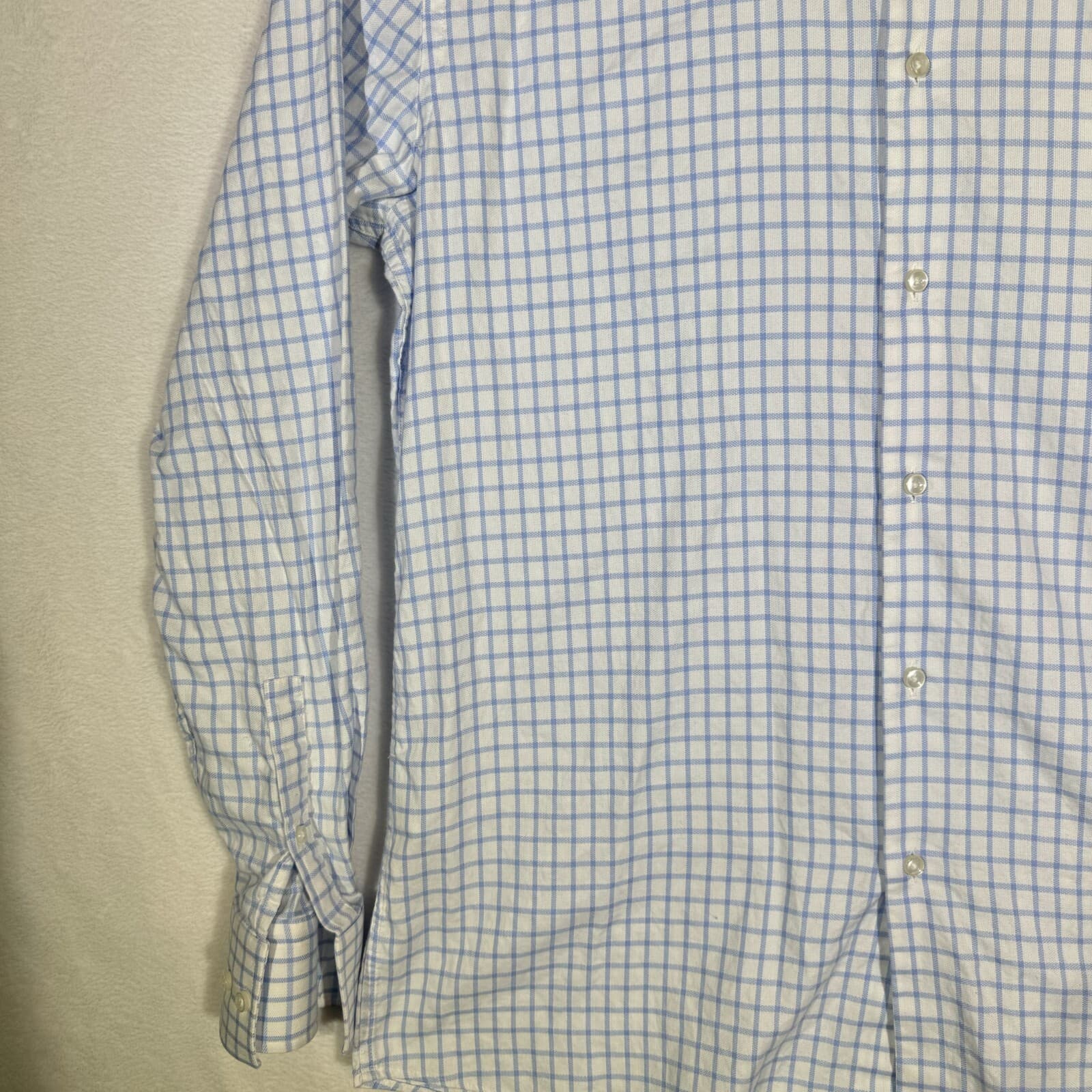 Hugo Boss Men’s Slim Fit Dress Shirt Size 17 Blue & White Check French Cuff - Thumbnail 4