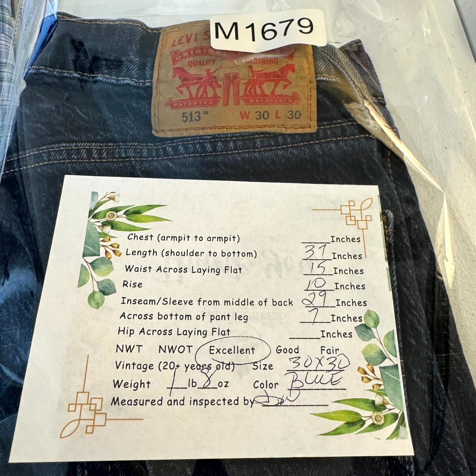 Levi’s 513 Men’s Jeans 30x30 Blue Denim Slim Straight Mid Rise Dark Wash - Thumbnail 8