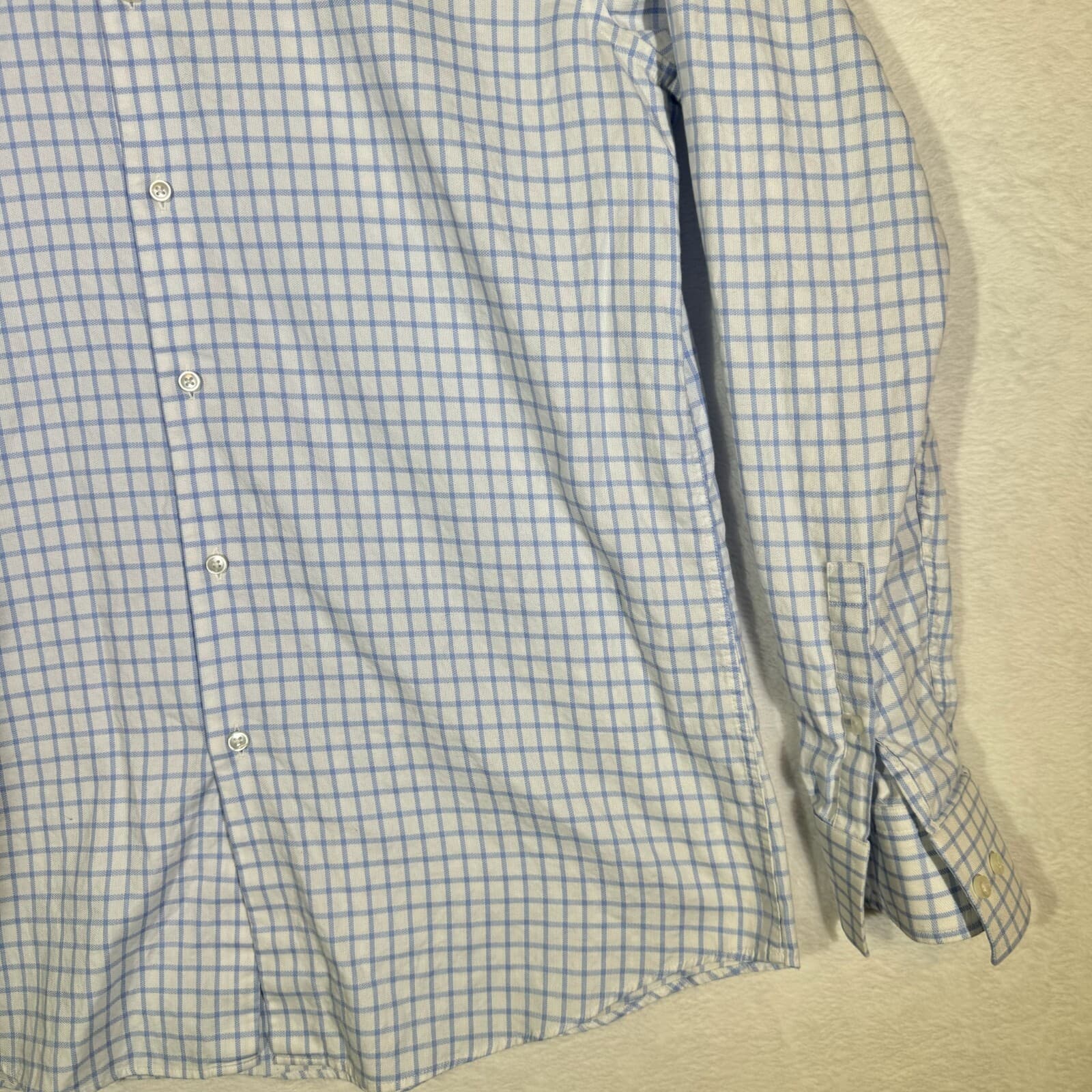 Hugo Boss Men’s Slim Fit Dress Shirt Size 17 Blue & White Check French Cuff - Thumbnail 6