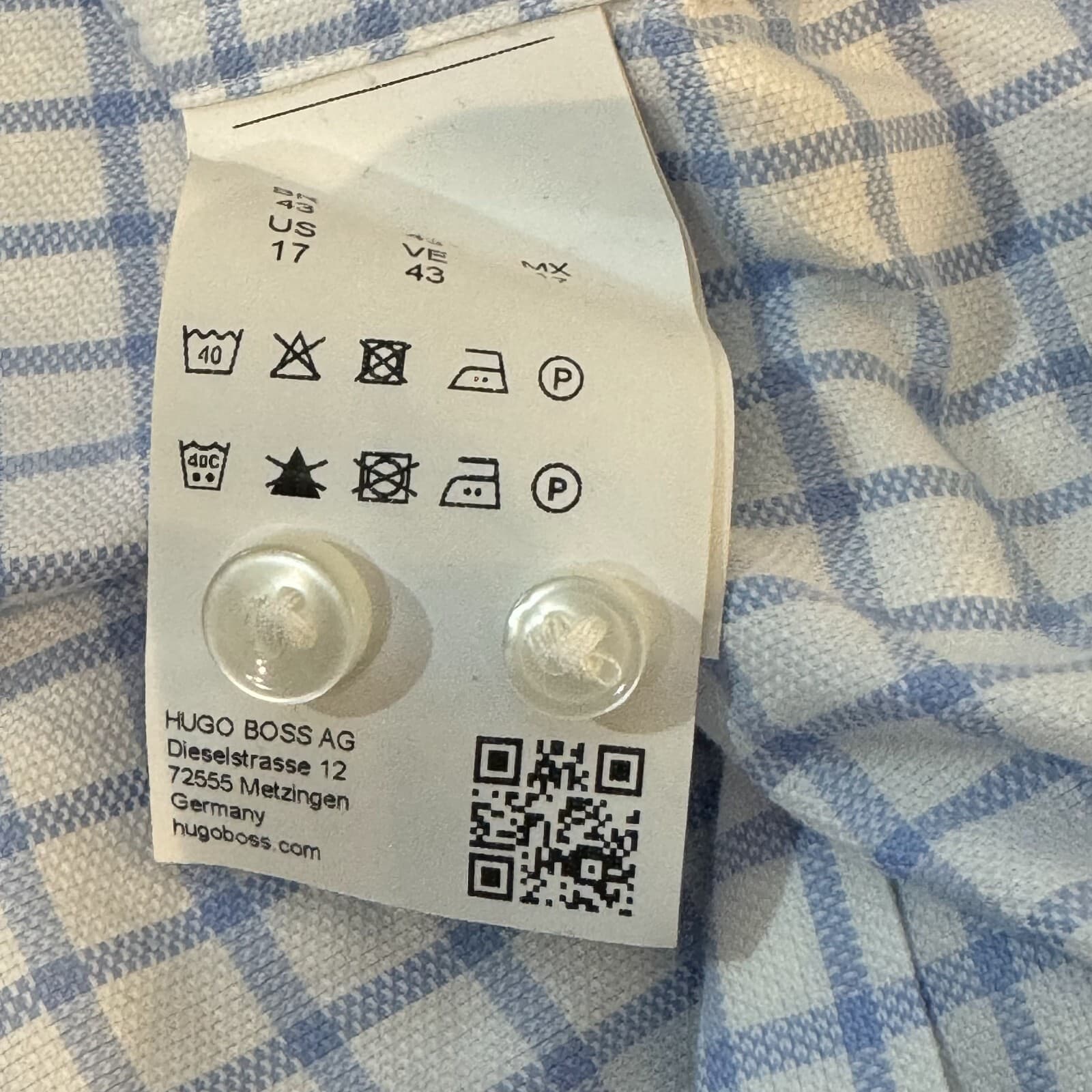 Hugo Boss Men’s Slim Fit Dress Shirt Size 17 Blue & White Check French Cuff - Thumbnail 13