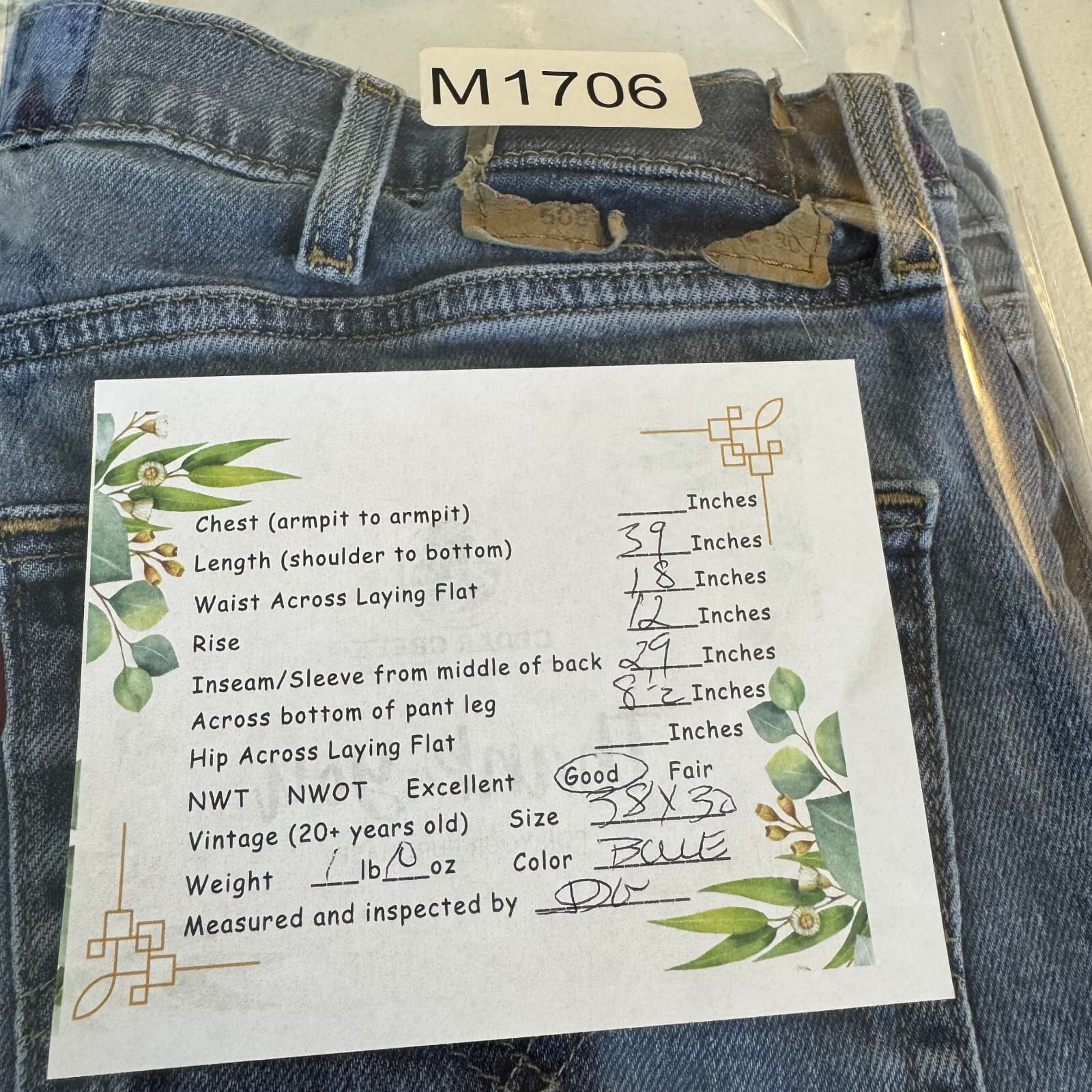 Levi’s 505 Men’s Jeans 38x30 Blue Denim Stretch Mid Rise Straight Leg - Thumbnail 8