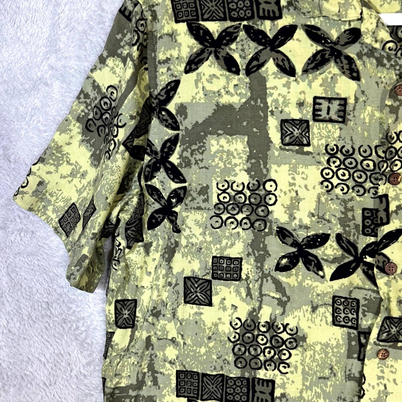 Ocean Pacific Men's Shirt XL Green Hawaiian Viscose Short Sleeve Button Up - Thumbnail 3