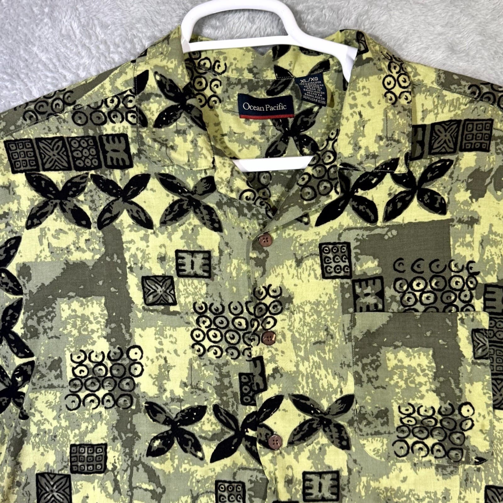 Ocean Pacific Men's Shirt XL Green Hawaiian Viscose Short Sleeve Button Up - Thumbnail 4