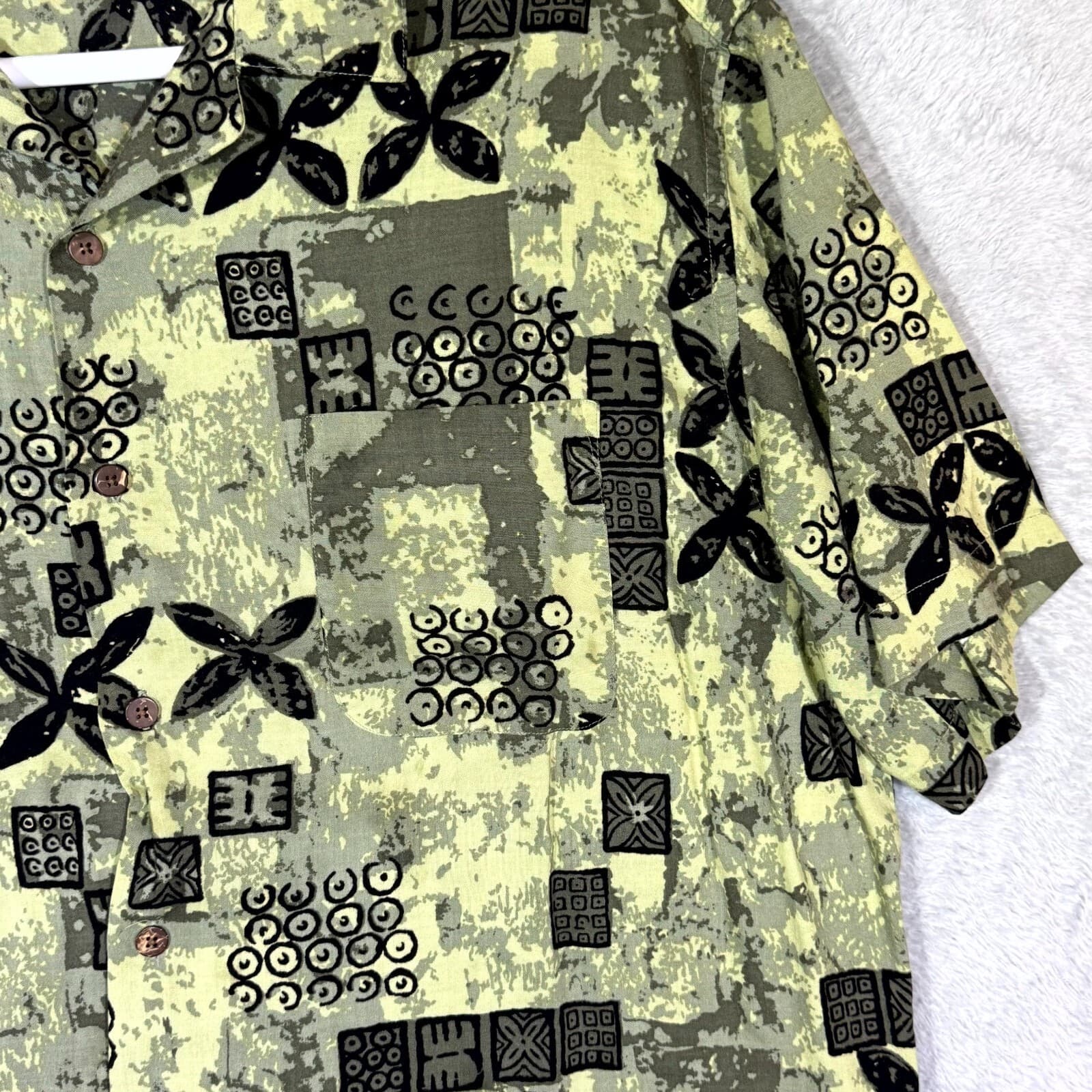 Ocean Pacific Men's Shirt XL Green Hawaiian Viscose Short Sleeve Button Up - Thumbnail 5