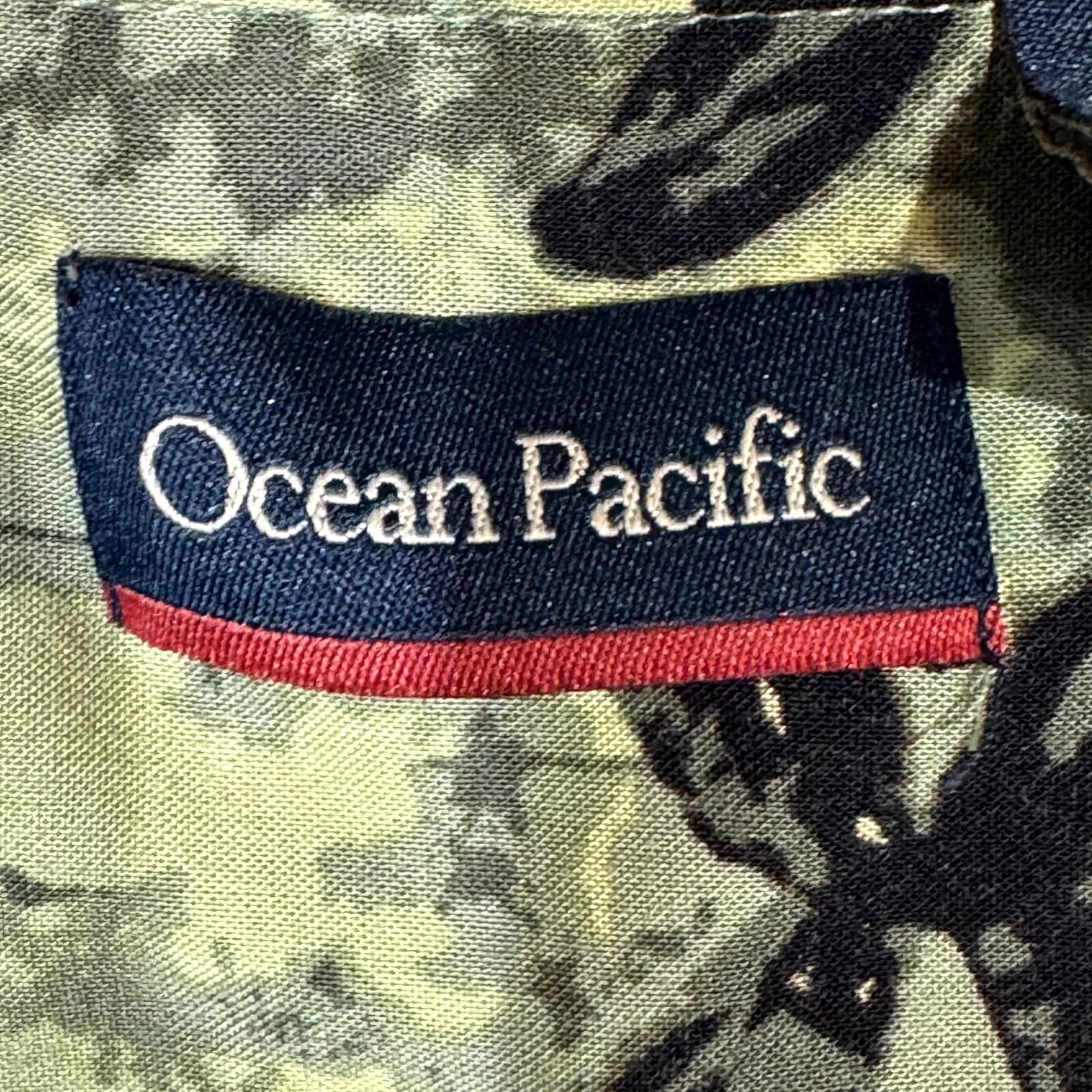 Ocean Pacific Men's Shirt XL Green Hawaiian Viscose Short Sleeve Button Up - Thumbnail 7