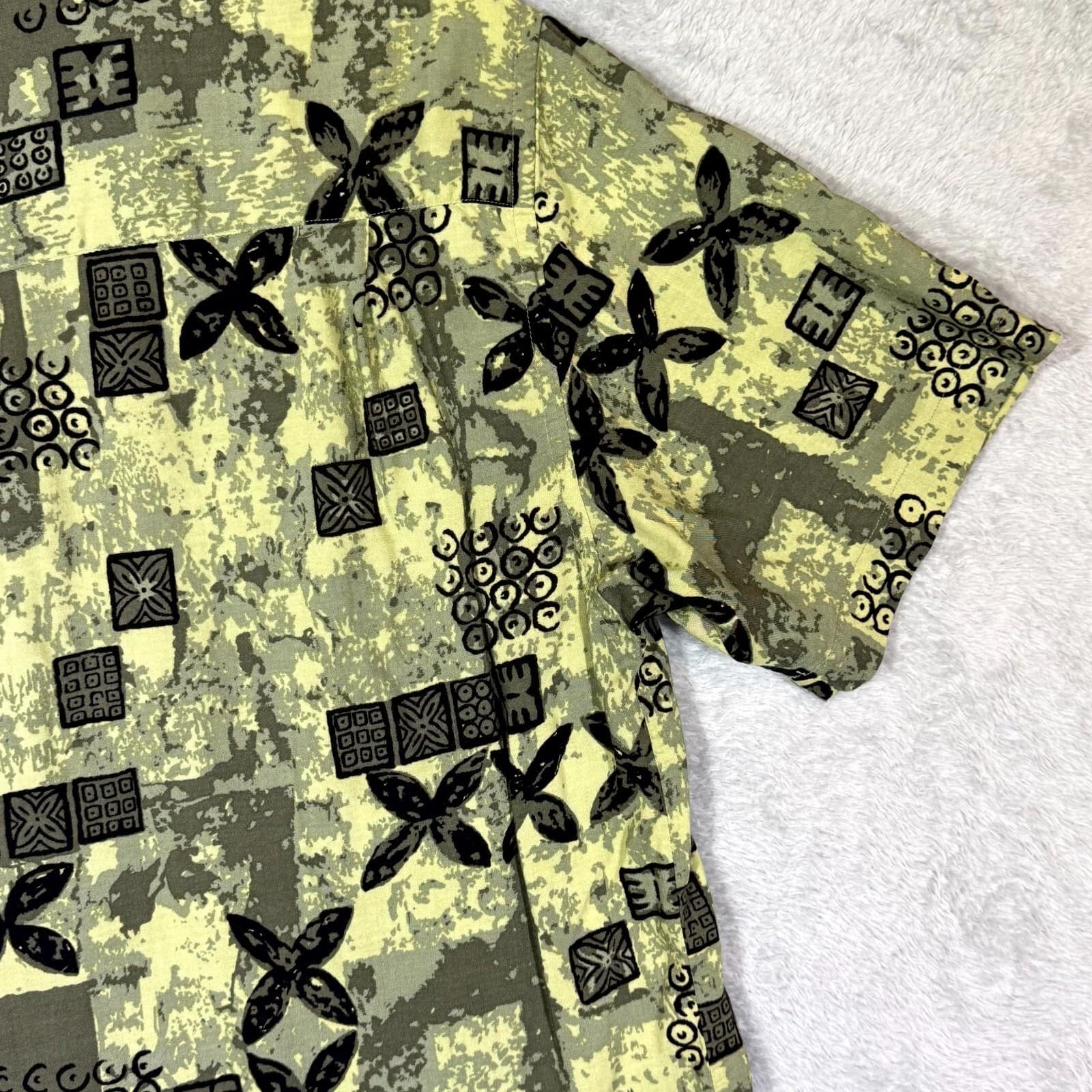 Ocean Pacific Men's Shirt XL Green Hawaiian Viscose Short Sleeve Button Up - Thumbnail 12