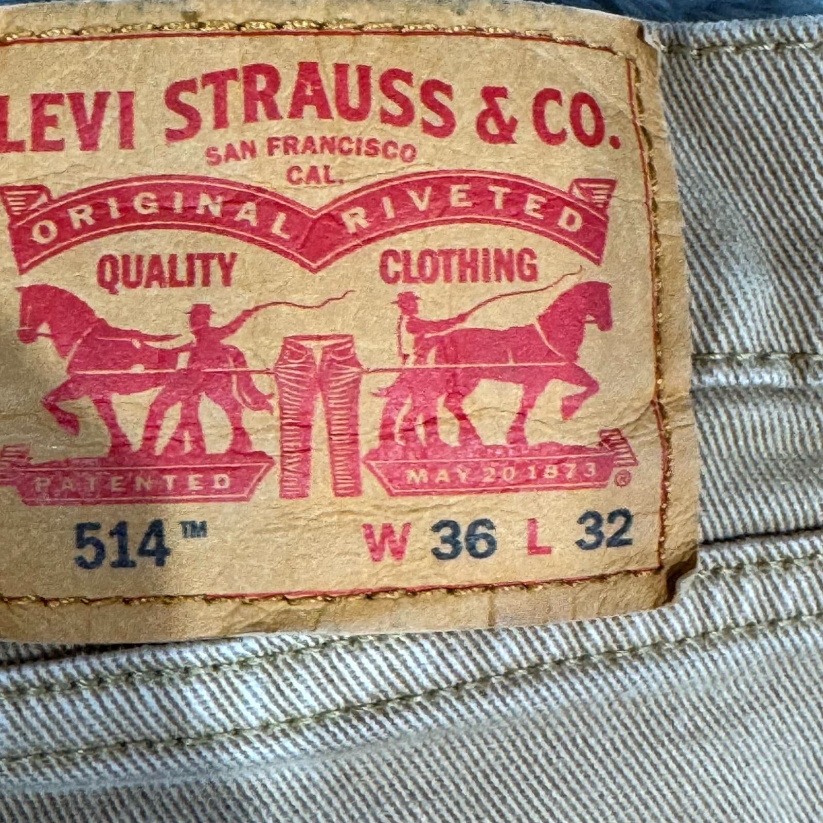 Levi’s 514 Men’s Jeans 36x32 Beige Denim Mid-Rise Straight Fit - Thumbnail 4