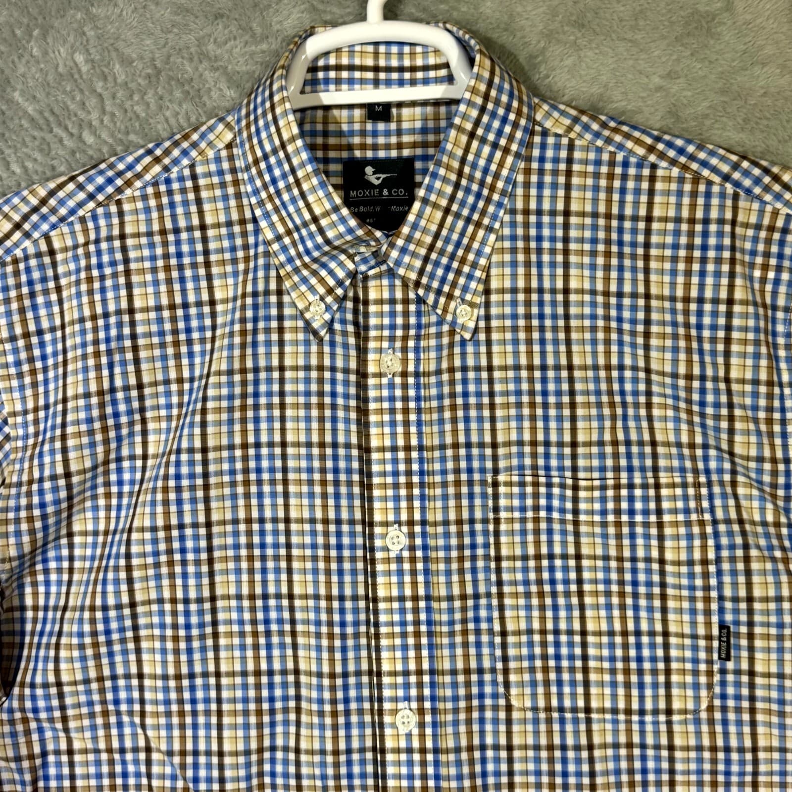 Moxie & Co Shirt Men Medium Blue Plaid Short Sleeve Button Down Casual - Thumbnail 4