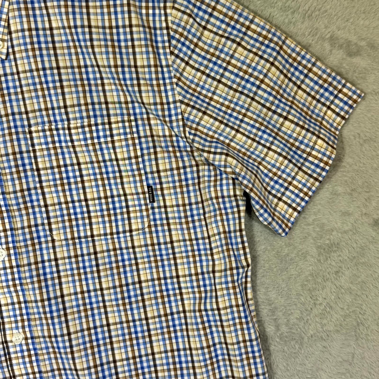 Moxie & Co Shirt Men Medium Blue Plaid Short Sleeve Button Down Casual - Thumbnail 5