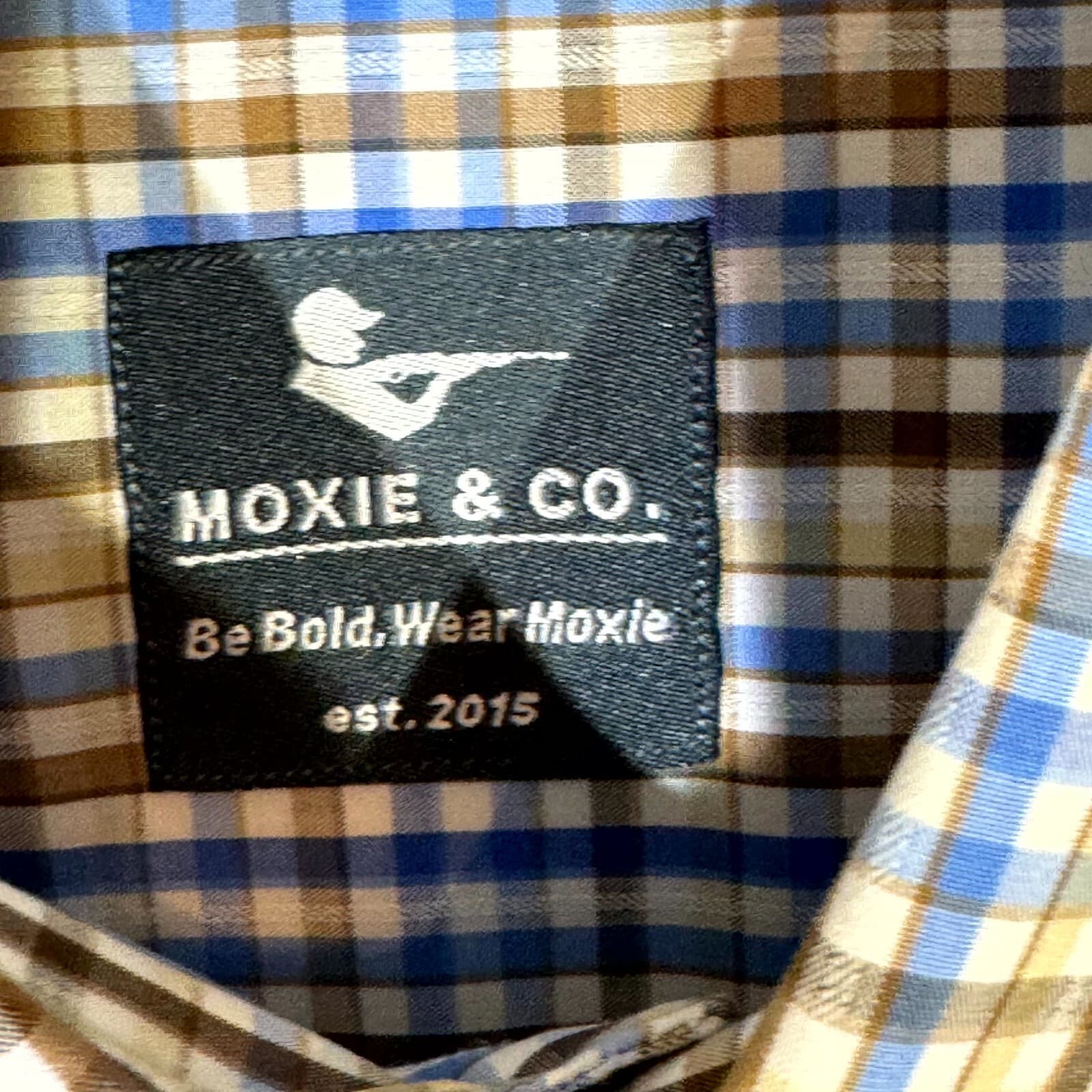 Moxie & Co Shirt Men Medium Blue Plaid Short Sleeve Button Down Casual - Thumbnail 7