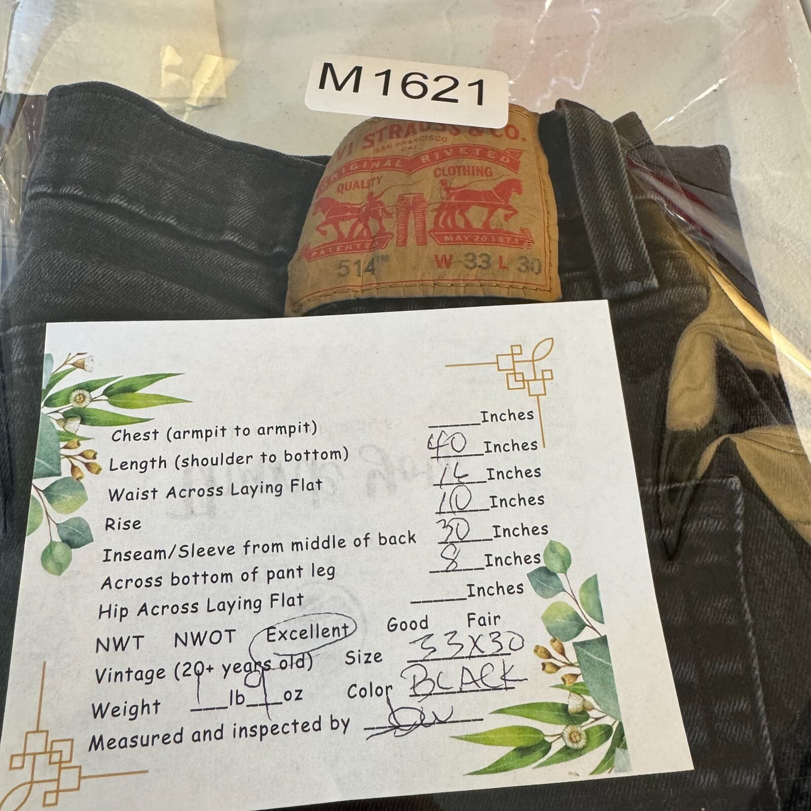 Levi’s 514 Men’s Jeans 33x30 Black Denim Mid-Rise Straight Leg - Thumbnail 8