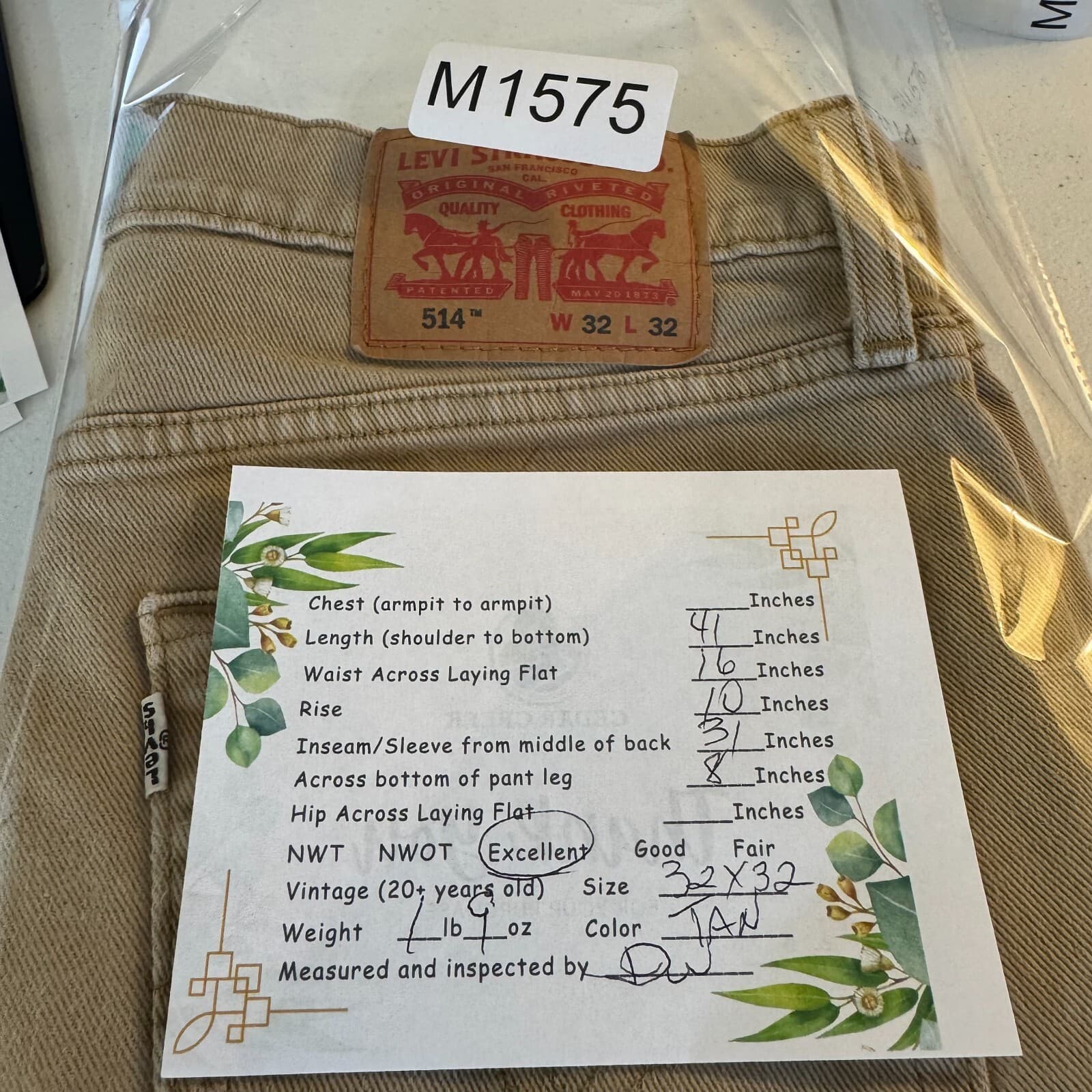 Levi’s 514 Men’s Jeans 32x32 Beige Denim 100% Cotton Mid-Rise Straight - Thumbnail 8