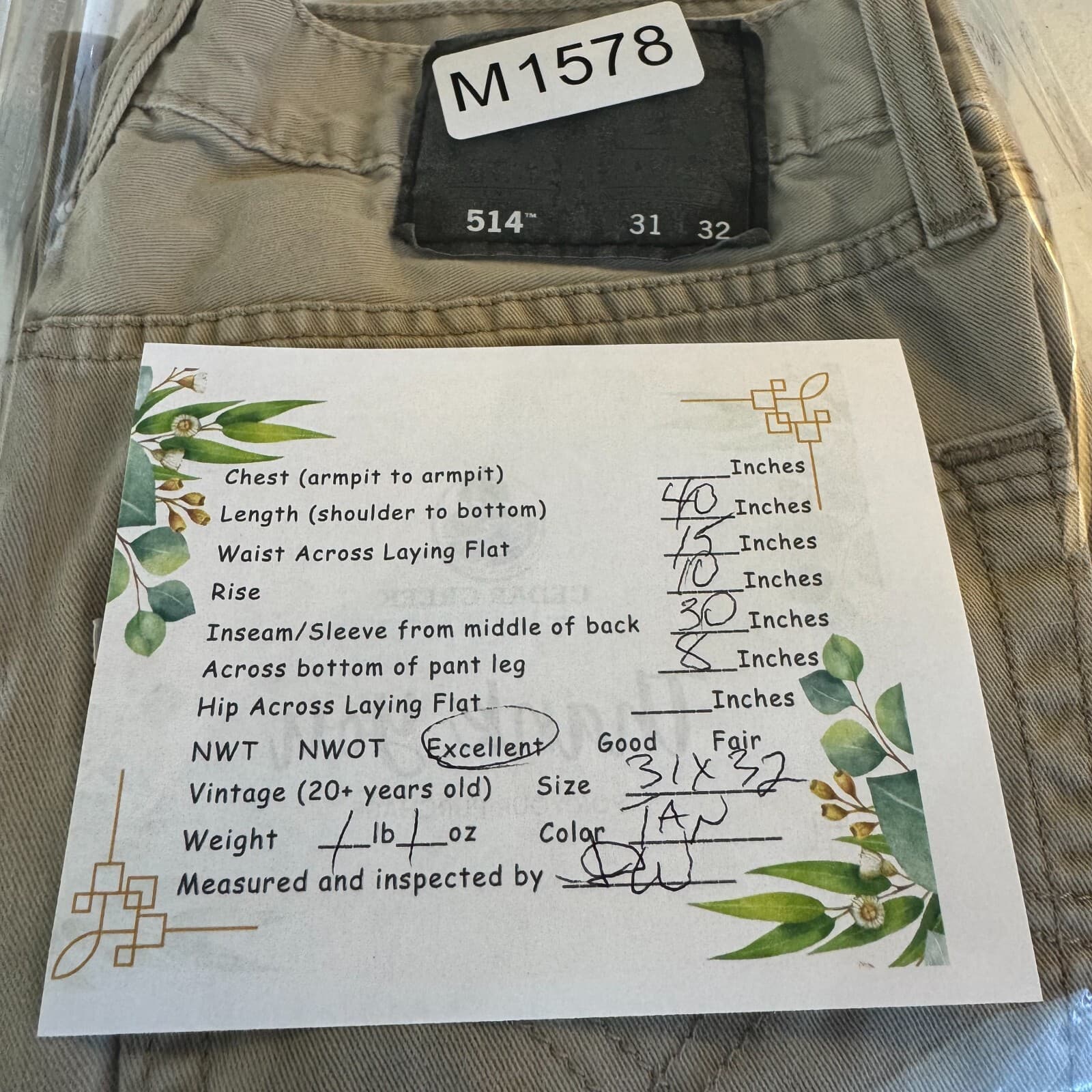 Levi’s 514 Men’s Jeans 31x32 Beige Denim Straight Fit Mid Rise - Thumbnail 8