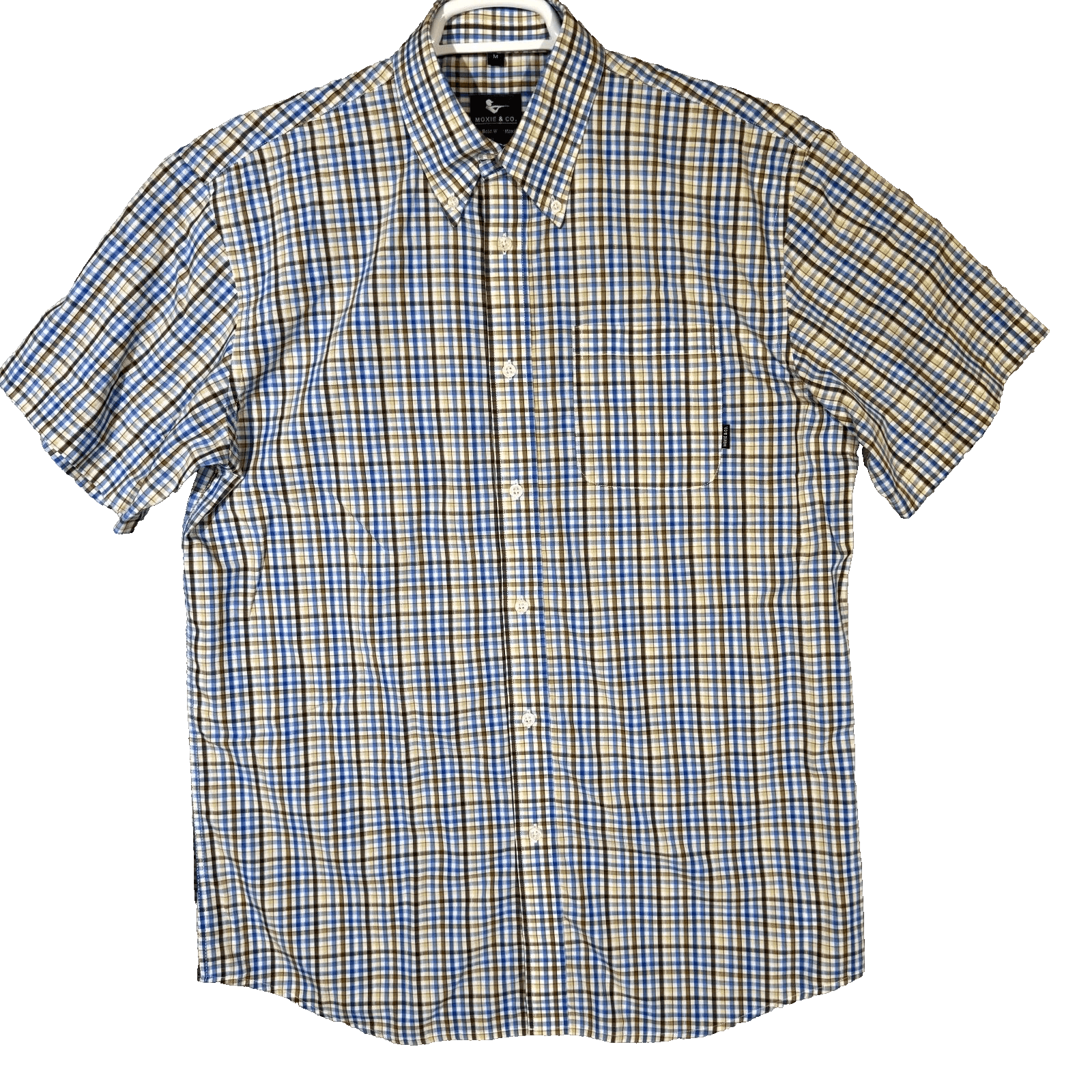 Moxie & Co Shirt Men Medium Blue Plaid Short Sleeve Button Down Casual - Image 1