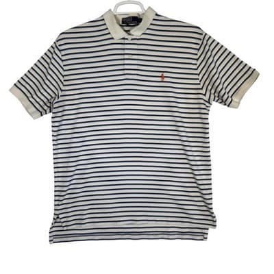 Polo Ralph Lauren Polo Shirt Mens Large White Blue Striped Pony Logo Cotton - Image 1