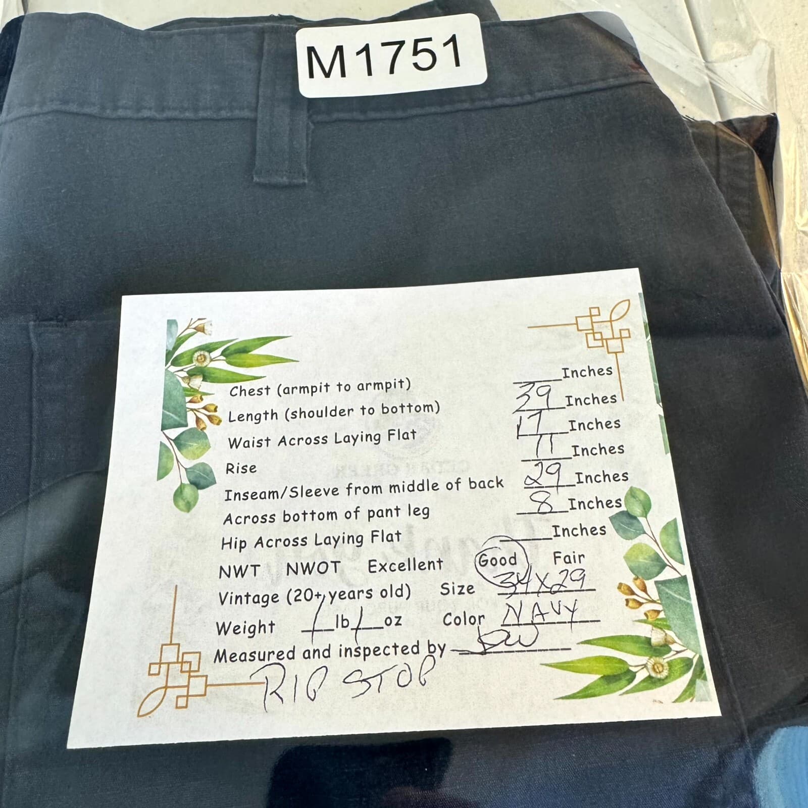 Carhartt Men's Carpenter 74533-20 Pants 34 X 29 Navy Ripstop Relaxed Fit M1751 - Thumbnail 8