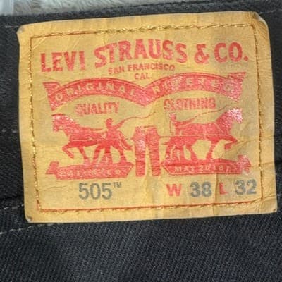 Levis 505 Jeans Mens 38x32 Regular Fit Black Straight Leg Denim Pants Dark Wash - Thumbnail 3