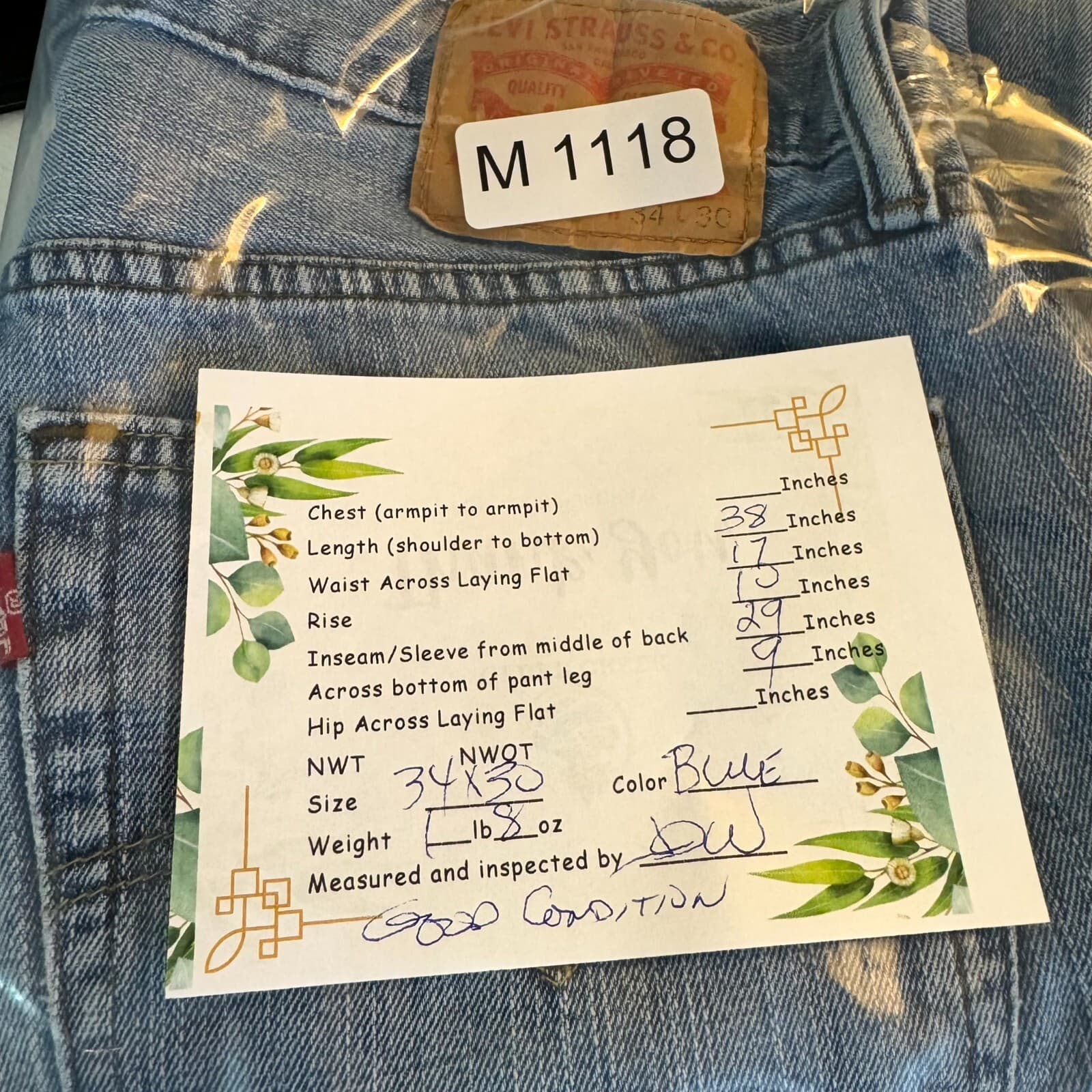 Levi’s 559 Men’s Jeans 34x30 Blue Denim Mid-Rise Straight Leg - Thumbnail 9