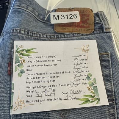Levis 505 Jeans Mens 34x28 Light Wash Blue Straight Leg Regular Fit Denim - Thumbnail 10