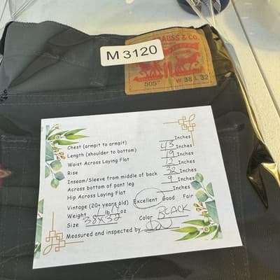 Levis 505 Jeans Mens 38x32 Regular Fit Black Straight Leg Denim Pants Dark Wash - Thumbnail 9