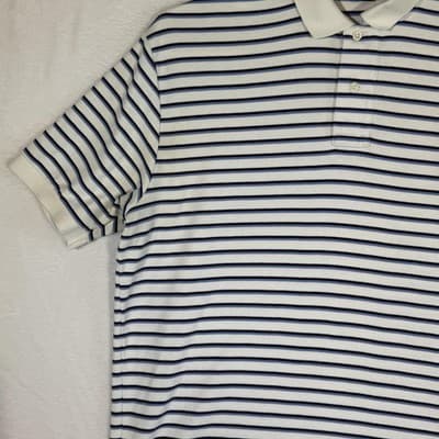 Polo Ralph Lauren Polo Shirt Mens Large White Blue Striped Pony Logo Cotton - Thumbnail 3