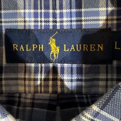Ralph Lauren Shirt Mens Large Blue Plaid Button Down Short Sleeve Polo Pony - Thumbnail 8