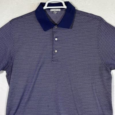 Peter Millar Polo Shirt Mens XL Purple Navy Micro Print Golf 3 Button - Thumbnail 4