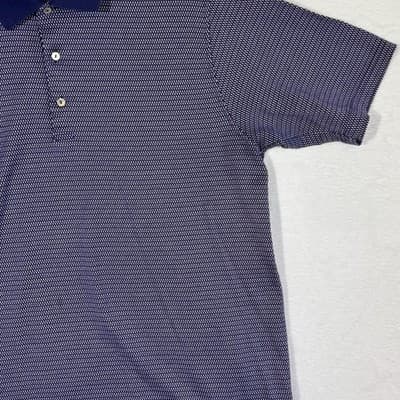 Peter Millar Polo Shirt Mens XL Purple Navy Micro Print Golf 3 Button - Thumbnail 5