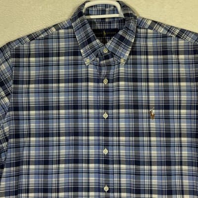 Ralph Lauren Shirt Mens Large Blue Plaid Button Down Short Sleeve Polo Pony - Thumbnail 5