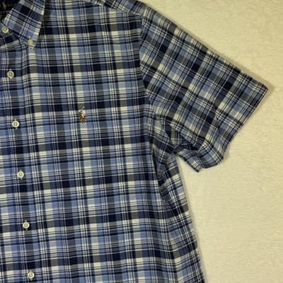 Ralph Lauren Shirt Mens Large Blue Plaid Button Down Short Sleeve Polo Pony - Thumbnail 6
