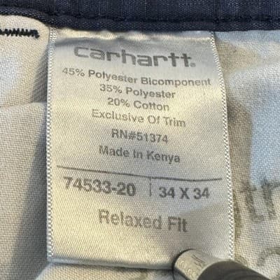 Carhartt Pants Mens 34x34 Navy Blue Ripstop Relaxed Fit Work Utility Pockets - Thumbnail 8