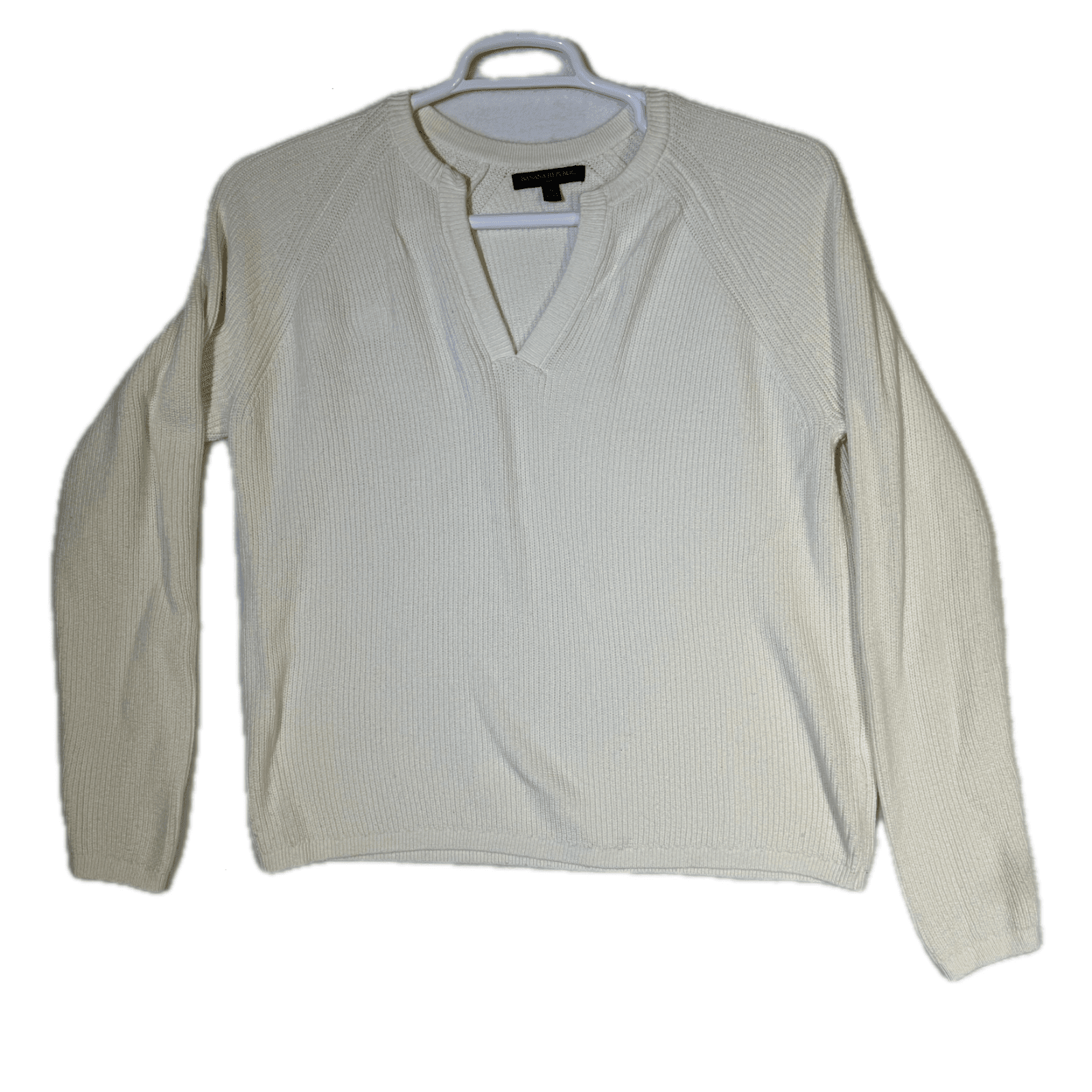 Banana Republic Women’s Ivory Split‑Neck Knit Pullover Sweater – Size S W447 - Image 1