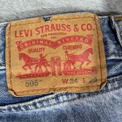 Levis 505 Jeans Mens 34x28 Light Wash Blue Straight Leg Regular Fit Denim - Thumbnail 4