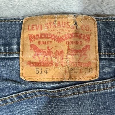 Levis 514 Jeans Mens 32x30 Blue Stretch Denim Straight Distressed Medium Wash - Thumbnail 6