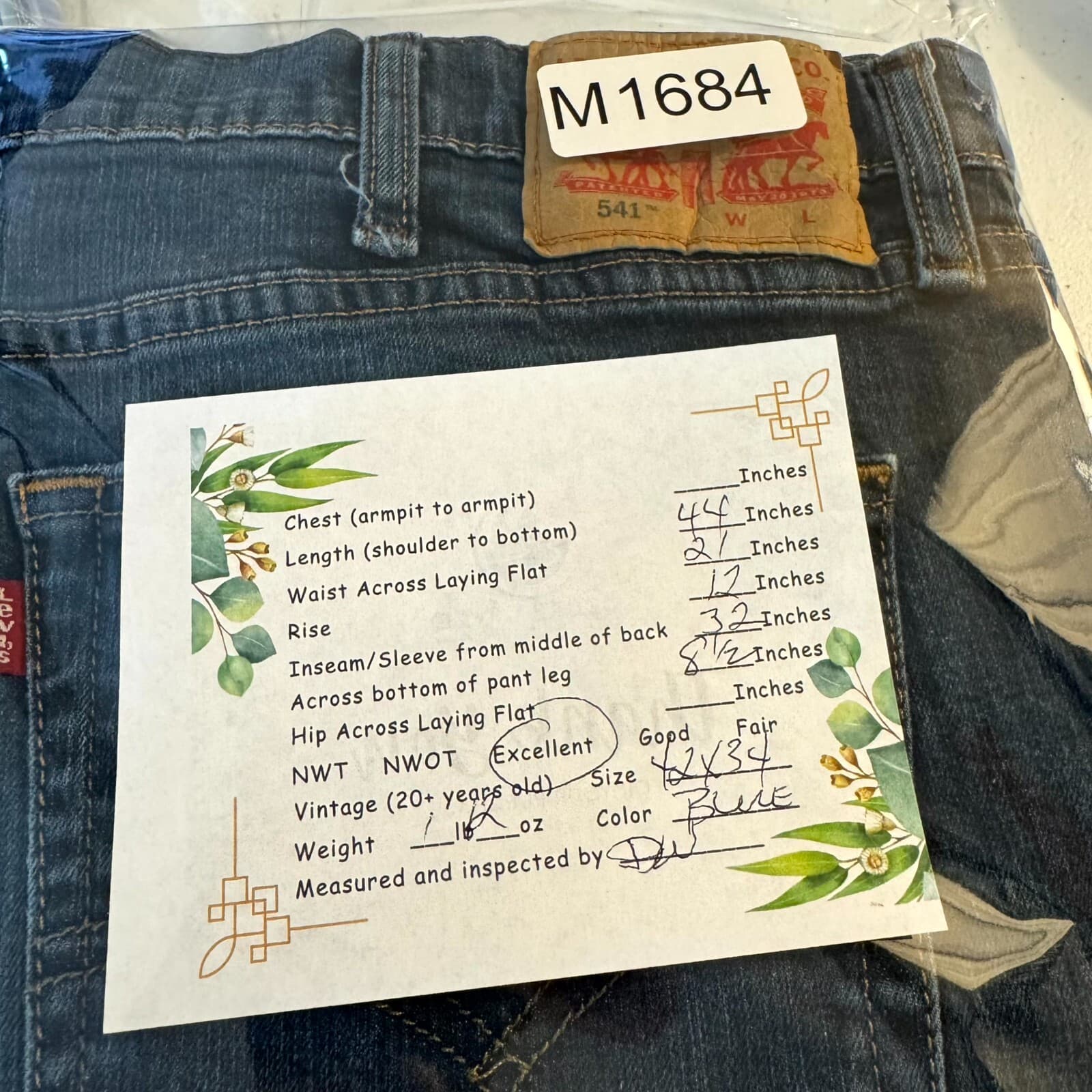 Levi's 541 Men's 42x34 Blue Denim Athletic Fit Mid-Rise Straight - Thumbnail 8